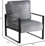 Container Furniture Classic Mid Century Modern Accent Chair with Durable Square Metal Frame, Armchair for Living Room, Bedroom, Home Office in Plush Velvet Upholstery, Grey