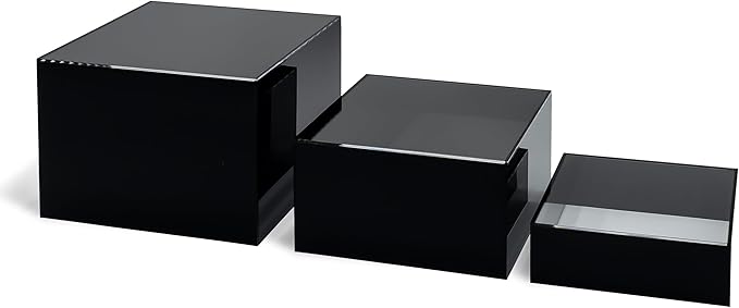 Red Co. Set of 3 Glossy Black / Clear Top Acrylic Cube Display Nesting Risers with Hollow Bottoms