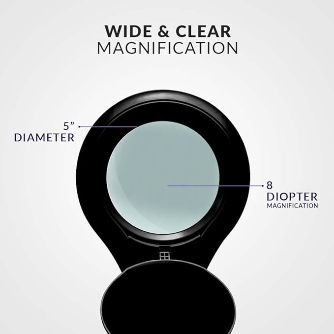 Neatfi 1,200 Lumens LED Magnifying Lamp with Clamp – 5-Inch Lens, 8 Diopter, Dimmable, Adjustable Arm, Includes Microfiber Cloth, Lamp for Reading, Sewing, Crafting (Black, 8 Diopter)