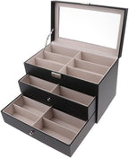 Large Capacity Sunglasses Storage Box Three-Layer 18 Digit Glasses Eyeglass Watch Display Case Organizer
