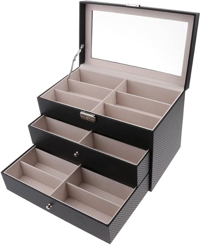 Large Capacity Sunglasses Storage Box Three-Layer 18 Digit Glasses Eyeglass Watch Display Case Organizer