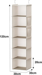 YOUDENOVA Hanging Closet Organizer, 6-Shelf Closet Hanging Storage with Side Pockets, Beige | with Side Pockets
