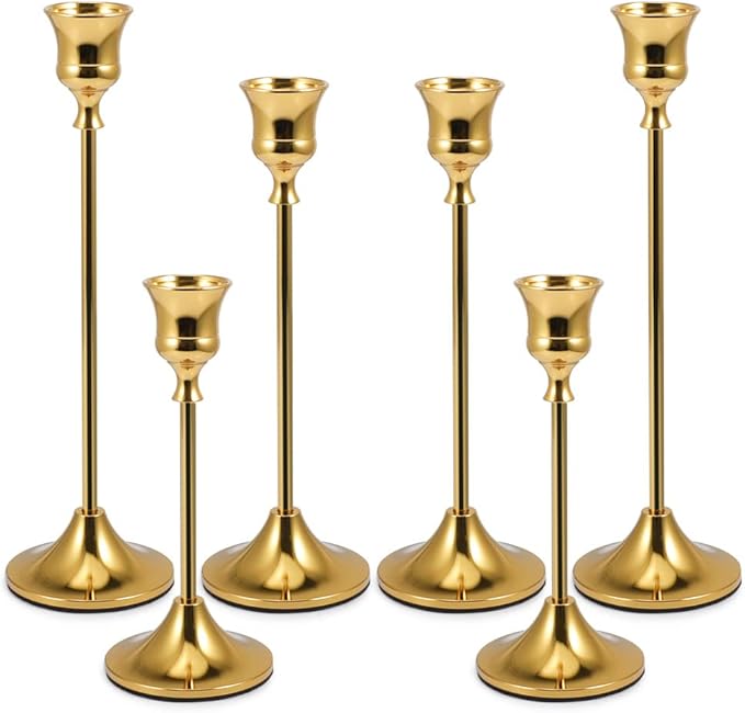 Candlestick Holders, Taper Candle Holders Brass Gold Candlestick Holder Candle Stick Holders kit Classic Decorative Candle Stick for Christmas, Fireplace Wedding Party Dinner Tables Décor