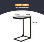 FDW C-Shaped End Table Wooden Top Side Table Adjustable Feet Small Cough Table Bedside End Table with Metal Frame for Bedroom Living Room,Set of 2,Black