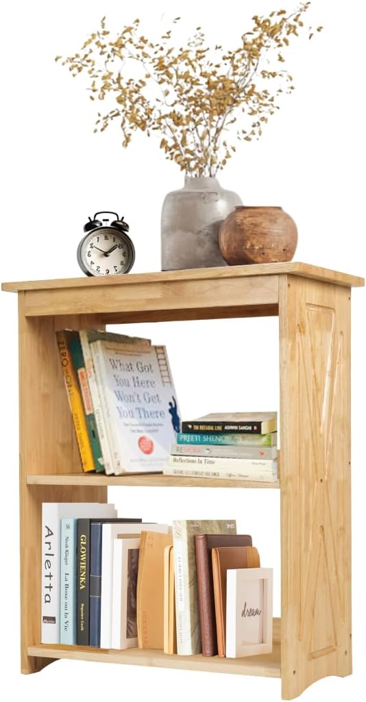Natural Wood Bookshelf, 3 Tier Bookcase, Freestanding Display Storage Shelves Open Bookshelf for Bedroom, Living Room and Office (Brown, Open Table) (Natural, Table Open)