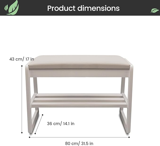 Solid Wood Shoe Rack, 2 Tier Shoe Storage Bench with Cushion Seat, 8 Pair Shoe Organizer for Entryway, White, 32 Inch