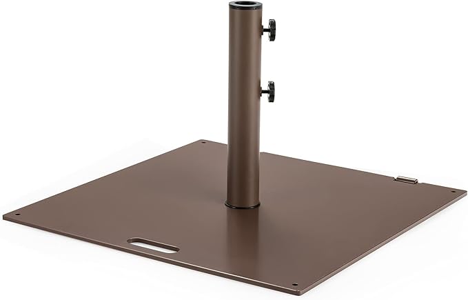 Tangkula 50LBS Patio Umbrella Base, Portable Outdoor Umbrella Base Stand, 24 Inches Square Umbrella Base Holder with 2 Tightening Knobs & 2 Wheels, Suitable for Backyard, Deck, Poolside, Patio (Brown)