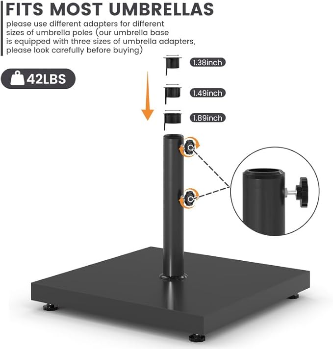 Sundale Outdoor Umbrella Base 42lbs with Stainless Steel Umbrella Tube, Heavy Duty Square Metal Built-in Cement Umbrella Stand, Black