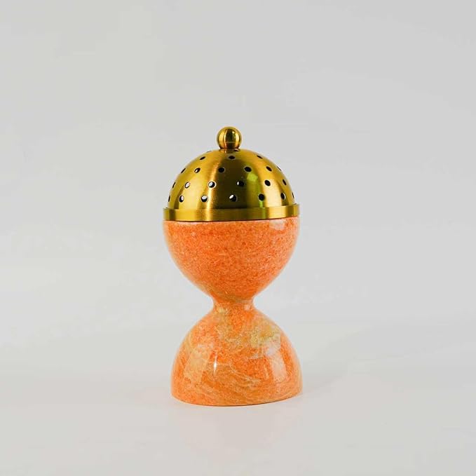 Natural Marble Incense Burner with Brass Accents 6.29 x 3.54 inches Multi-Purpose Holder for Cones/Sticks/Sage, Home Decor & Relaxation (Yellow)
