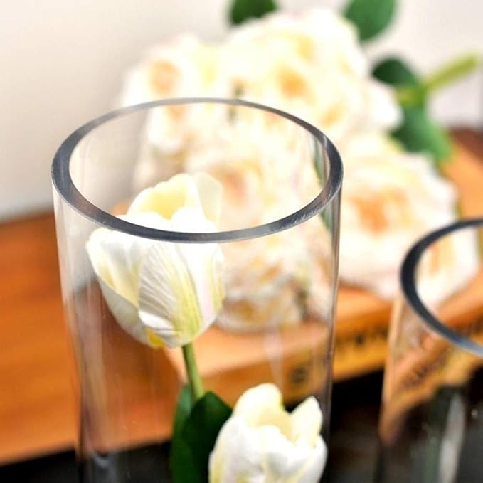 WGVI Quality Thick Weighted Clear Cylinder Glass Vases, 3" W x 12" H, Skinny Bud Vase Narrow Floral Bouquet Flower Arrangements Storage Container Candle Holders Decorative Accents, 1 Piece