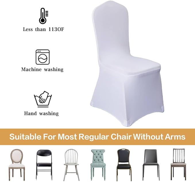 50 Pcs White Washable Removable Universal for Wedding Party Dining Banquet Polyester Spandex Stretch Slipcovers Chair Covers