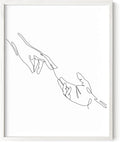 Minimalist Reaching Hands Wall Art Continuous Line Drawing Connection Symbol 11x14 Inch Oak Wood White Framed Aesthetic Modern Decor Print for Bedroom Living Room
