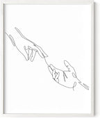 Minimalist Reaching Hands Wall Art Continuous Line Drawing Connection Symbol 11x14 Inch Oak Wood White Framed Aesthetic Modern Decor Print for Bedroom Living Room