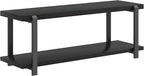 EXCEFUR Entryway Bench, Modern Wood and Metal Storage Bench for Hallway, Industrial Indoor Shoe Rack Bench Seat for Living Room Bedroom, Black Oak 47 Inch Long