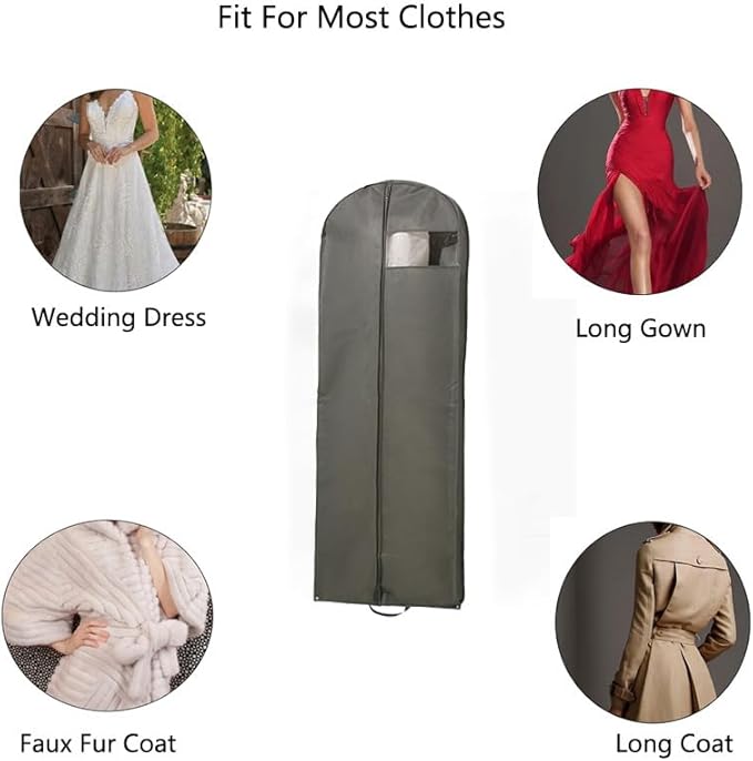 72" Wedding Dress Garment Bags Foldable Dress Bag for Long Gowns Traveling Protector Cover for Hanging Clothes with Zipper (Grey)