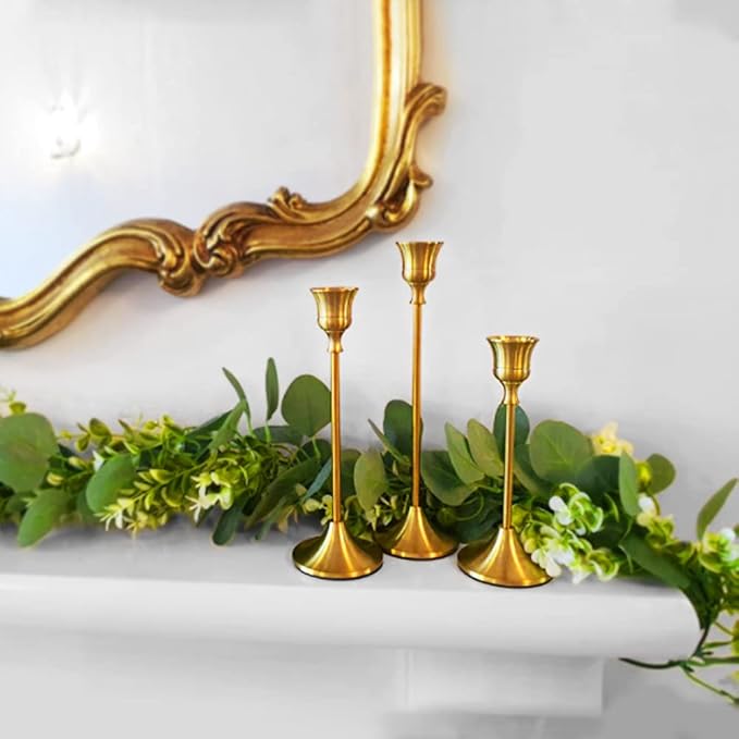 Candlestick Holders Taper Candle Holders - Gold Candlestick Holder Set of 6 Candle Stick Holders kit Classic Decorative Candle Stick for Christmas, Wedding, Party, Dinner Tables,Home Décor