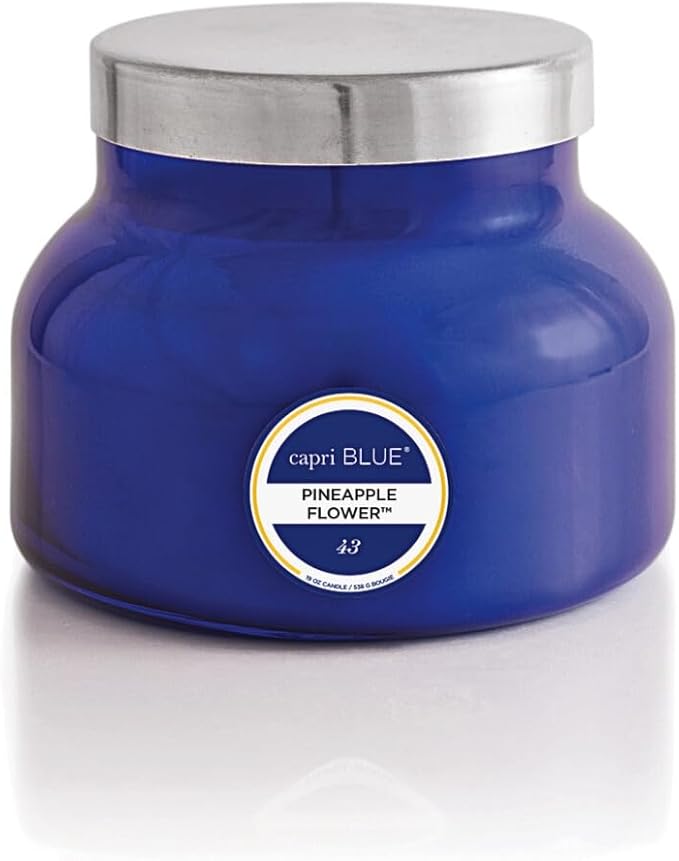 Capri Blue Scented Candles - Soy Candle Wax Blend - Jar Candles - Blue Candle Gifts for Women & Men - Luxury Candles for Home Scented with Lemon Flower & Sweet Sugar Cane - Pineapple Flower (19 oz)