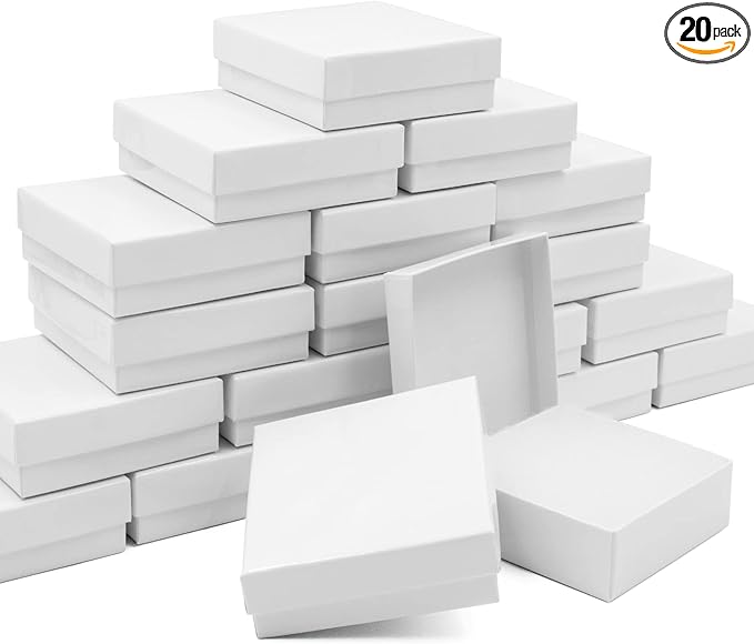 Cardboard Jewelry White Gift Boxes 20 Pack3.5×3.5×1 inches, its apply to displaying necklaces, rings, bracelets, earrings