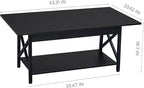 GreenForest Coffee Table with Storage, 43 inch Large Modern Coffee Tables for Living Room, X-Frame Design Farmhouse Coffee Table Space Saving Living Room Tables, Easy Assembly, Black