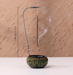 Incense Burner with Calabash Incense Stick Holder - Porcelain Charcoal Censer for Use with Resin Granular Powder Cone or Coil Incense (Kiln-Colored Green)