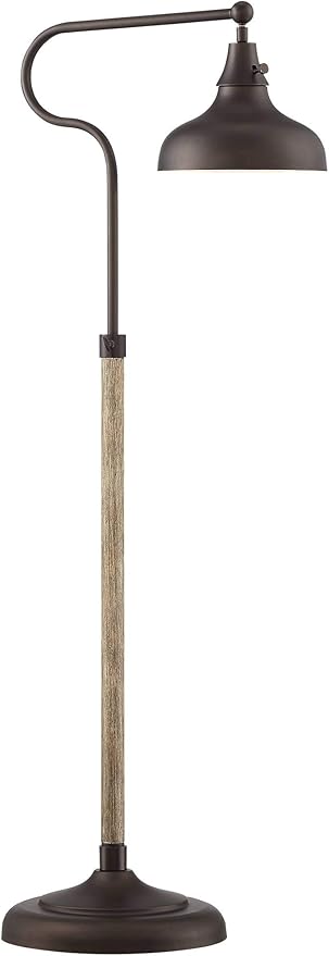 Franklin Iron Works Ferris Industrial Rustic Farmhouse Adjustable Pharmacy Floor Lamp Downbridge 57" Tall Bronze Faux Wood Grain Metal Brown Shade for Living Room Reading House Bedroom Family Home