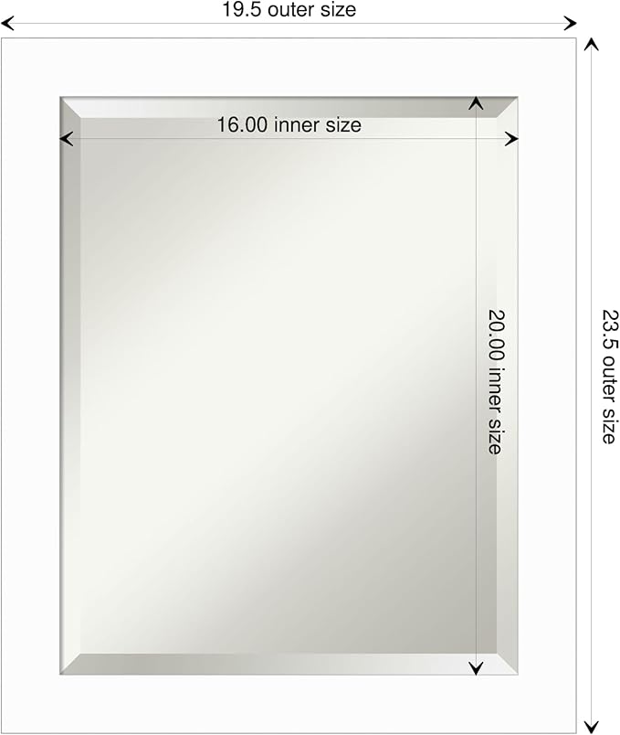 Amanti Art White Wall Mirror 23x19 Basic White Narrow Rectangle Bathroom Mirror for Wall Decor Living Room, Small Casual Wood Frame, Hangs Horizonally and Vertically, Bathroom Decor, Beveled Edge