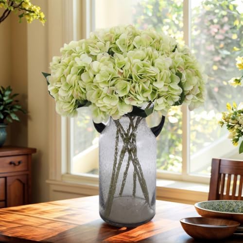 Kimura's Cabin 6pcs Green Silk Hydrangea Artificial Flowers Fake Hydrangeas with Stems Faux Hydrangea Bouquets for Wedding Arrangements Home Party Table Decoration (Lime Green)