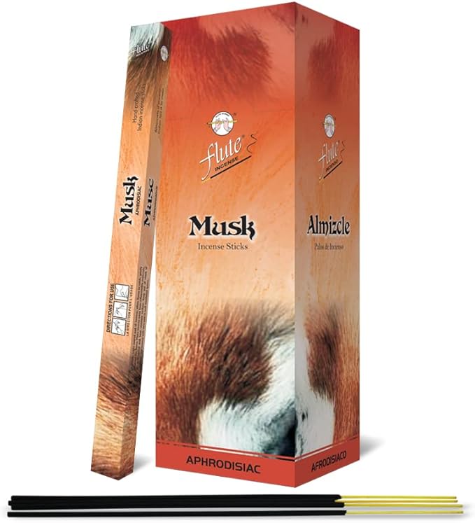 Flute Musk Scented Incense Sticks| 9" Inch Agarbatti Sticks with 40 Mins Burning time | Pleasant Vibrant Musk Fragrance for Relaxation and De-Stressing | 8 Sticks/Pack, 25 Packs/Box, 200 Sticks