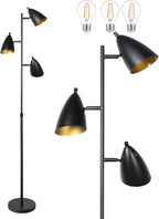 Tree Floor Lamp for Living Room, Industrial 3-Light Standing Lamp with 3 LED Bulbs, Adjustable Rotation Heads, Standing Tall Pole Lamp Farmhouse Rustic Reading Lamps for Bedroom Office (Black)