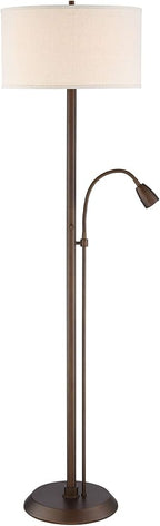 Possini Euro Design Traverse Modern Floor Lamp with Gooseneck Reading Light LED 64" Tall Oil Rubbed Bronze Metal Oatmeal Fabric Drum Shade Decor for Living Room Reading House Family Bedroom Home