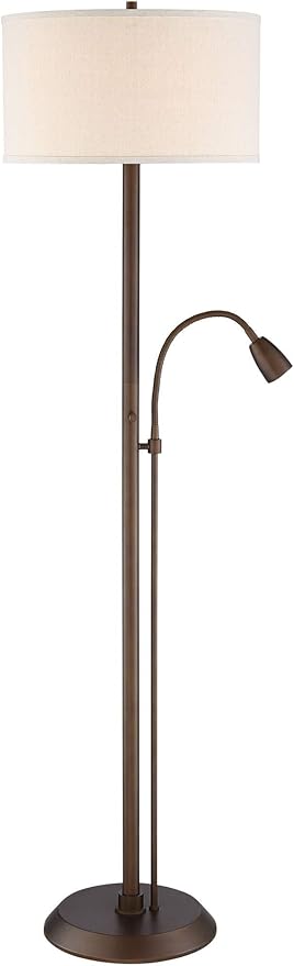 Possini Euro Design Traverse Modern Floor Lamp with Gooseneck Reading Light LED 64" Tall Oil Rubbed Bronze Metal Oatmeal Fabric Drum Shade Decor for Living Room Reading House Family Bedroom Home