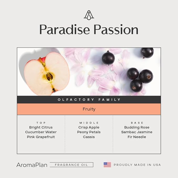 AromaPlan Hotel Scents, Paradise Passion 5 Fl Oz (148ml)- Home Luxury Aroma & Hotel Diffuser Oil-Hotel Diffuser Oil for Aromatherapy- USA Made, Bigger Bottle, Bolder Aroma & Longer Lasting