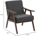 Accent Chair with Microfiber Upholstery and Solid Wood Frame, Classic Mid-Century Modern Living Room Furniture for Extra Seating, Black PU/PVC