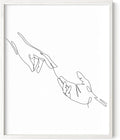 Minimalist Reaching Hands Wall Art Continuous Line Drawing Connection Symbol 8x10 Inch Oak Wood White Framed Aesthetic Modern Decor Print for Bedroom Living Room