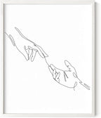 Minimalist Reaching Hands Wall Art Continuous Line Drawing Connection Symbol 8x10 Inch Oak Wood White Framed Aesthetic Modern Decor Print for Bedroom Living Room