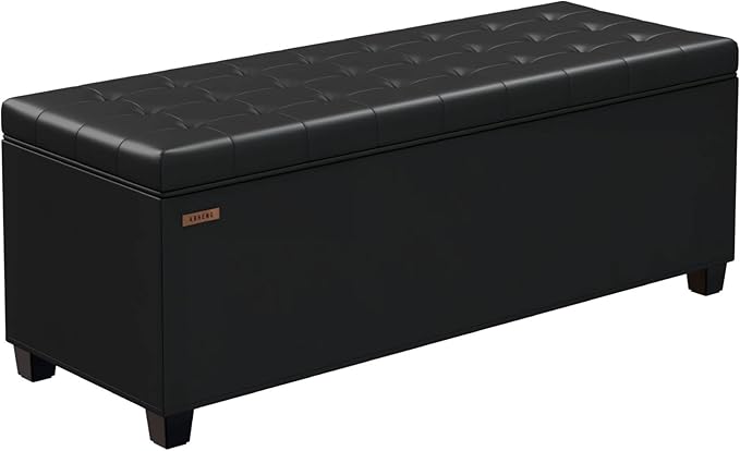 Synthetic leather Storage ottoman bench with legs,43.5”W x 15.7”D x 15.7”H,metal frame end of bed bench hold up to 770 LB,Large Storage Chest hold up to 770 LB,Black UASND622B