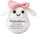 WASTIME Funny Knitted Wool Doll Toy with Positive Card - Creative Cute Mini Crochet Positive Potato Dolls Cheer Up Gift for Family Kids Friends Encouragement Decoration (C- Positive Bunny)