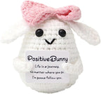 WASTIME Funny Knitted Wool Doll Toy with Positive Card - Creative Cute Mini Crochet Positive Potato Dolls Cheer Up Gift for Family Kids Friends Encouragement Decoration (C- Positive Bunny)
