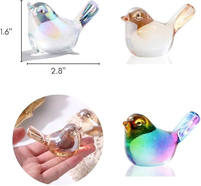 Crystal Glass Bird Figurines - Colorful Decoration Paperweight, Hand Blown Art Animal Collectible, Gift for Women