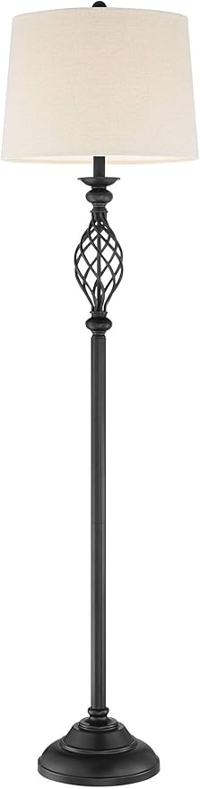 Franklin Iron Works Annie Rustic Farmhouse Industrial Vintage Floor Lamp Standing 63" Tall Bronze Iron Scroll Font Cream Hardback Drum Shade Decor for Living Room Reading House Bedroom Home
