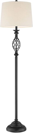 Franklin Iron Works Annie Rustic Farmhouse Industrial Vintage Floor Lamp Standing 63" Tall Bronze Iron Scroll Font Cream Hardback Drum Shade Decor for Living Room Reading House Bedroom Home