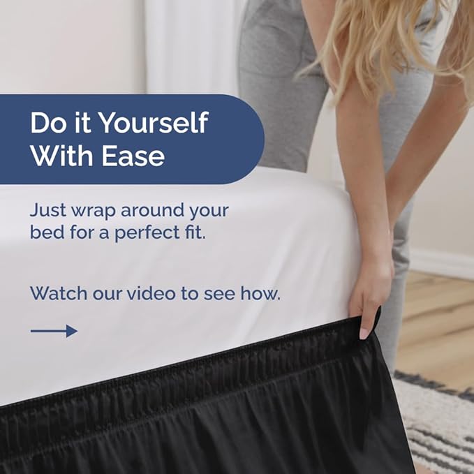 Wrap Around Dust Ruffle Bed Skirt - Black - Twin/Twin XL Size Beds with 21 Inch Drop - Easy Fit Elastic Strap - Adjustable Pleated Bedskirt w/Brushed Fabric - Wrinkle Free - Women, Men, Kids & Teens