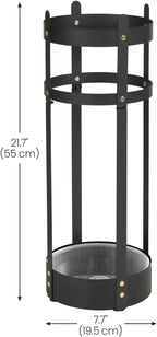 SONGMICS Umbrella Stand, Steel Round Umbrella Holder Rack, 7.7 x 7.7 x 21.7 Inches, with Detachable Drip Tray, for Entryway, Office, Stable, Assembly Required, Matte Black ULUC28BK