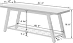 Industrial Entryway Bench Rustic Wood and Metal Storage Bench for Indoor Living Dining Room Bedroom Long Shoe Benches Seat (White)