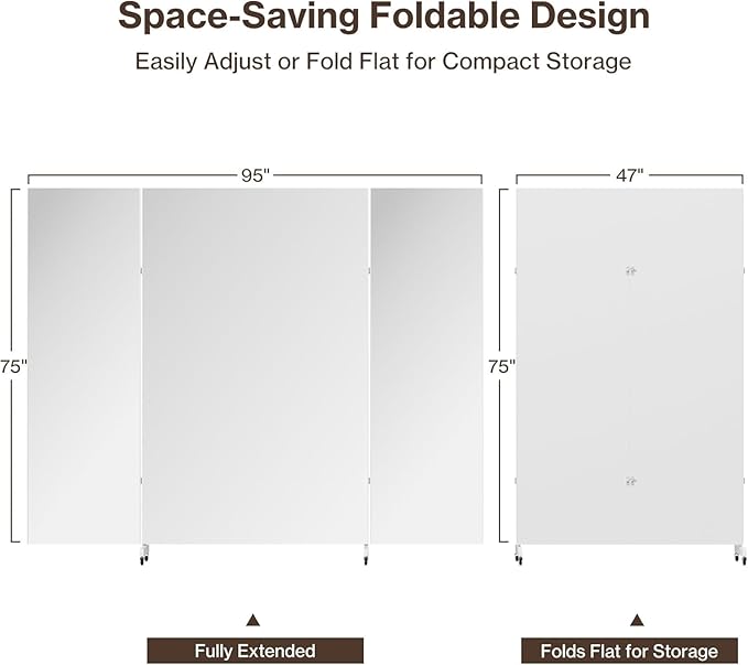 brisafe Full Length Stand Up Mirror on Wheels,75''L×95''W,Large Tri-Fold Floor Mirror with Stand,Movable 3-Way Full Length Standing Mirror for Gym, Dance Studio, Fitness Room, and Home (Silver)