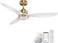 52 Inch Smart Ceiling Fans with Lights and Remote,Dimmable LED Light,Outdoor Indoor Gold White Ceiling Fan,Quiet DC Motor,High CFM 6 Speed,WIFI Alexa App Workable,for Bedroom Living Room Patio