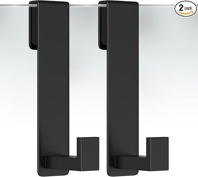 WUIVIUT Heavy-Duty Stainless Steel 7.5 Inch Over The Glass Door Shower Hooks - Towel Hooks for Frameless Shower Glass Door Bathroom Holder for Washroom(L Shape 2 Pack, Fits 3/8'' Thick)