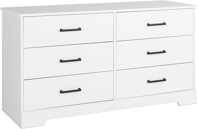 Prepac Rustic Ridge Farmhouse 6-Drawer Double Dresser, White Dresser for Bedroom, Chest of Drawers with 6 Storage Drawers, 53.25” wide x 18.25” deep x 28.5” tall, White
