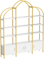 Semoic Arched Bookshelves and Bookcases: Triple Wide 5-Tier Large Open Bookshelf, Etagere Bookcase with Display Shelf for Home Office, White and Gold