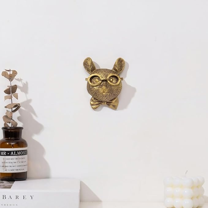 Animal Heads Wall Art Decor,3D Wall Mount Ornament, Aesthetic Gold Wall Sculpture Home Decor, Resin Animal Head Wall Hanging Decoration for Family Living Room Bedroom Bathroom Kitchen Gift (Rat)